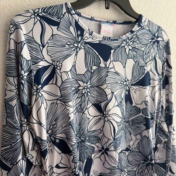 Stella Parker Blue Floral Palms Rash Guard Size S Swimwear UPF 30 Sun Protection - Picture 3 of 6